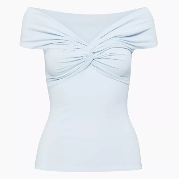 NWT Aritzia Contour Twist Off-Shoulder Top — Cruise Blue 2XS - Picture 2 of 4